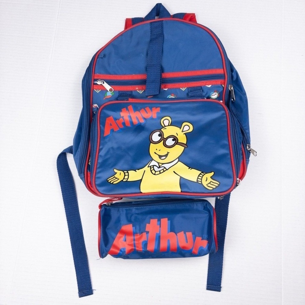 Arthur the Aardvark Backpack Set Kids OS Blue 90s Vintage Lunch Pack Pencil Case
